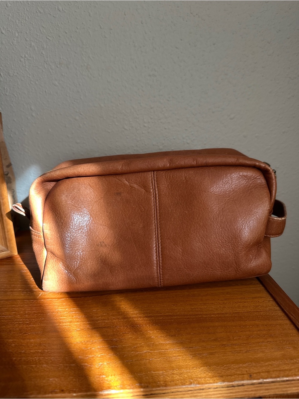 Genuine Leather Toiletry Dopp Kit - Brown